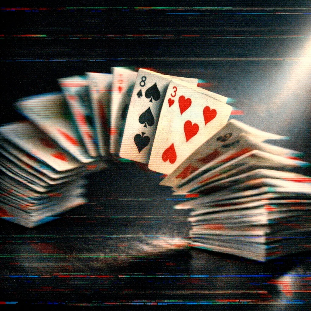 Waaier van speelkaarten op een groene casinotafel